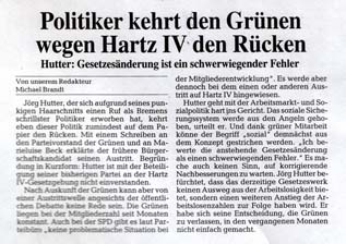Weser Kurier: Politiker kehrt den Grünrn wegen Hartz IV den Rücken
