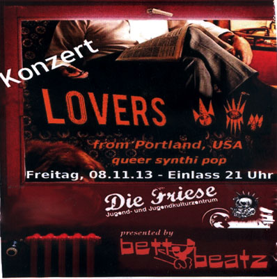 LOVERS (Queer synthi pop from Portland USA), Friese in der Friesenstraße 124, by Friesencrew, 21:00 h.