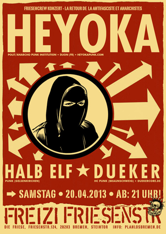 HEYOKA (F), HALB ELF (Gelsenkirchen), DUEKER (Braunschweig), JUZ Friese in der Friesenstraße 124, by Friesencrew, 21:00 h.
