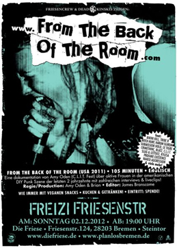 FROM THE BACK OF THE ROOM: Frauen in der US-Punk-Szene - Film 105 Minuten, UZ Friese in der Friesenstraße 124, by Friesencrew, 19:00 h.