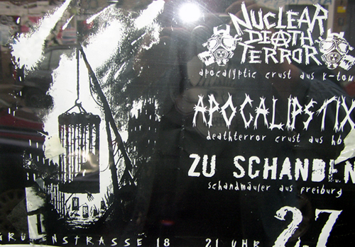 Punk Konzert in der Grünenstraße 18, Bremen: Nuclear Death Terror (Kopenhagen), Apocalipstix (Bremen), Zu Schanden (Freiburg).