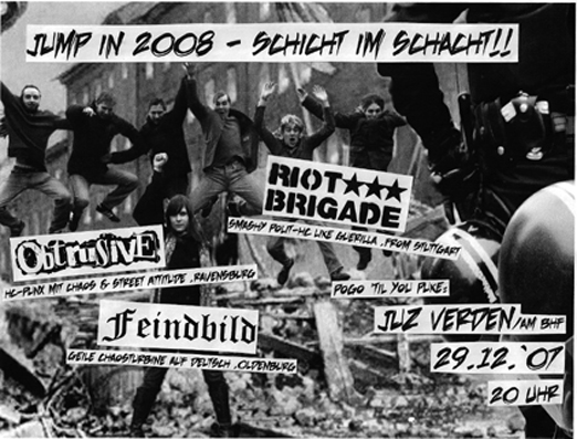 RIOT BRIGADE (Polit HC from Stuttgart), OBTRUSIVE (HC-Punk from Ravensburg), FEINDBILD (Geile Chaosturbine from Oldenburg),  JUZ Verden, Lindhooper Straße 7 am Bahnhof, 27267 Verden, 20.00 h.
