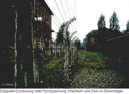 Wachturm mit Einzäunung im Stammlager Auschwitz
